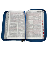 Biblia Bilingüe RVR60/KJV, Manual, Azul, Imitación Piel, Con Zipper e Indice