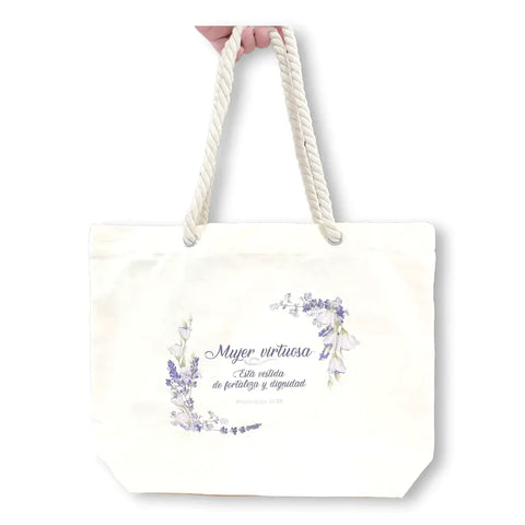 Bolso de algodón con asa de cuerda. Modelo Mujer virtuosa