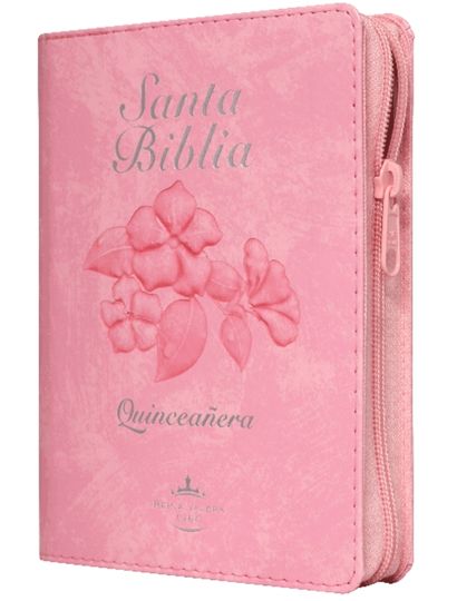 Biblia Quinceañera RVR60 Imitación Cuero Rosa Con Zíper E Índice