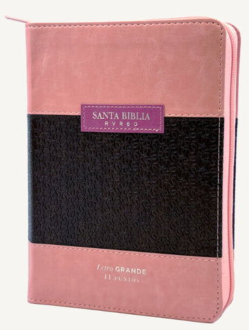 Biblia Reina Valera 1960 Tamaño Portátil Letra Grande 11 Puntos Imitación Piel Rosa/Marrón Cierre e Índice
