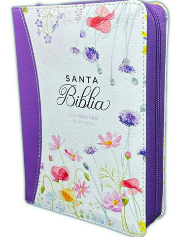 Biblia RVR60 con Cierre Compacta 11 Puntos Color Lila Primaveral con Canto Pintado