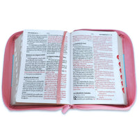 Biblia RVR60 Letra Grande 12 puntos, Manual con Cierre, Imitación piel Rosa/lila Indice