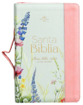 Biblia RVR60 Letra Gigante con Indice Agarradera y Cierre Pretty Coral