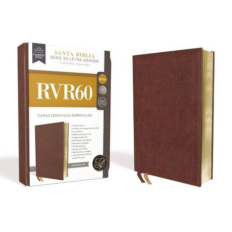 Santa Biblia RVR60 Serie 50 Letra Grande, Tamaño Manual, Leathersoft, Café