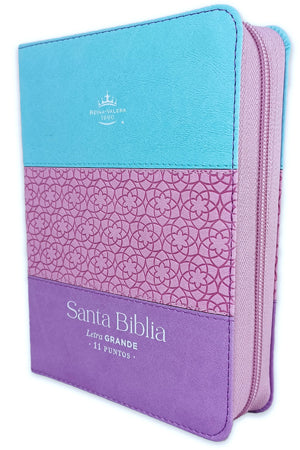 Biblia con Cierre Compacta 11 Puntos RV1960 Imit. Piel Tricolor Azul/Rosa/Lila con índice