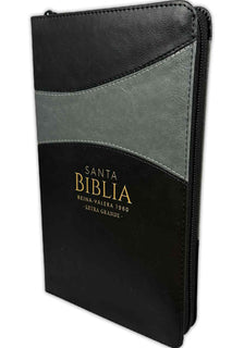 Biblia RVR1960 Tamaño Manual Letra Grande Imitación Piel Negro/Gris con Cierre