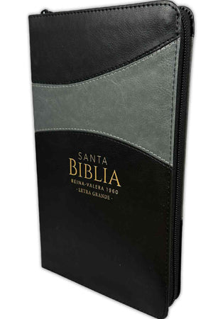 Biblia RVR1960 Tamaño Manual Letra Grande Imitación Piel Negro/Gris con Cierre