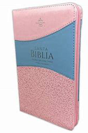 Biblia RVR60 Manual Letra Grande Imitación Piel Rosa/Azul Con Cierre y Con Índice