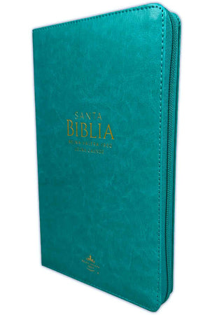 Biblia RVR60 Tamaño Manual Letra Grande Con cierre y con Índice Clásica Turquesa