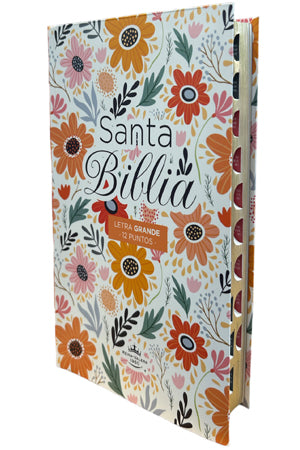 Biblia RVR1960 Tamaño Manual Letra Grande Tapa Flex Flores Naranja con Índice