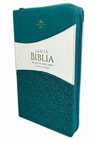 Biblia RVR60 Tamaño Piel Turquesa/Blanco Con Cierre/Indice