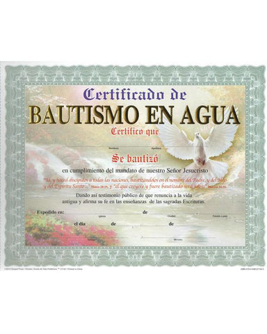 Certificado De Bautismo En Agua "Cascada" - Paquete de 15 unidades