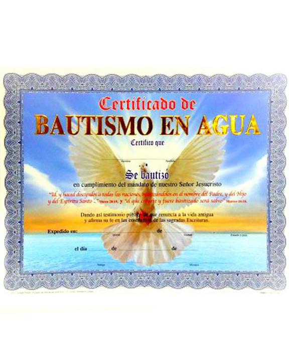 Certificado Bautismo En Agua "Atardecer" - Paquete de 15 unidades