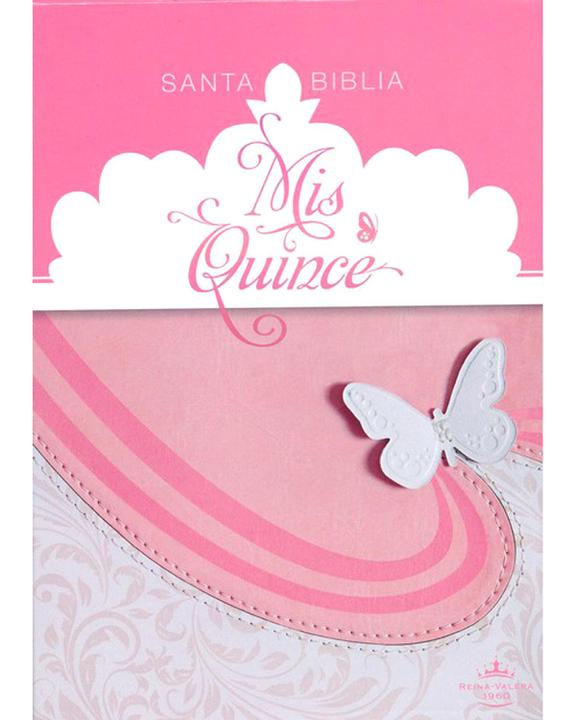 Biblia Rvr60 Mis Quince Rosa Y Blanco Simil Piel Sin Indice