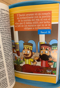 Biblia RVR60 Para Niños, Mi Gran Viaje-Tamaño Bolsillo, Celeste, con Ilustraciones, y Cierre
