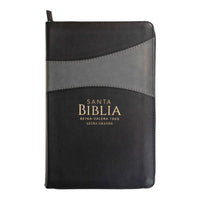 Biblia RVR1960 Tamaño Manual Letra Grande Imitación Piel Negro/Gris con Cierre