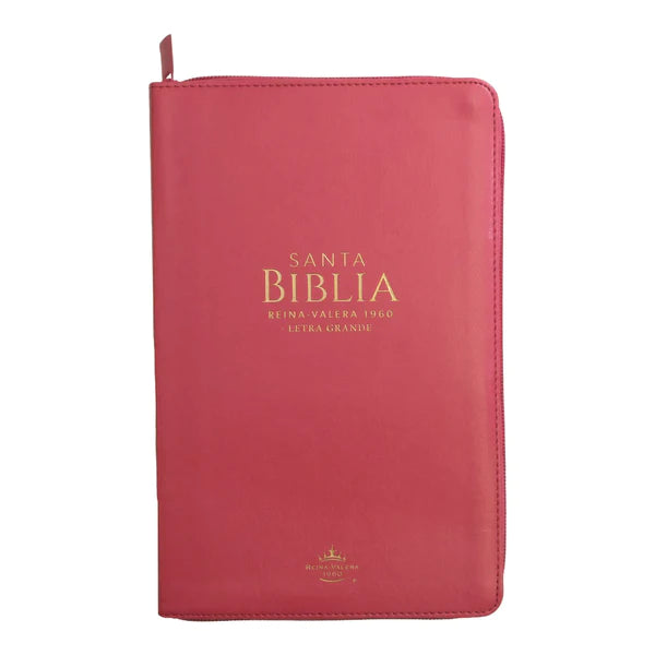 Biblia RVR60 Tamaño Manual Letra Grande Imitación Piel Con Cierre y Con Índice Clásica Fucsia