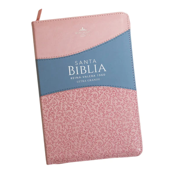 Biblia RVR1960 Tamaño Manual Letra Grande Imitación Piel Rosa/Azul Con Cierre y Con Índice
