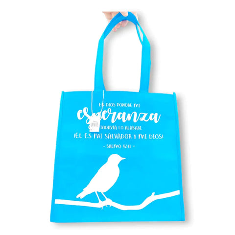 Bolsa de tela Tote bag azul. Salmo 42: 11 -Esperanza